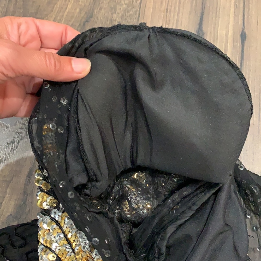 VINTAGE Laurence Kazar Pure Silk Beaded Dress Size Small, Black Gold & Sequin - Picture 11 of 15